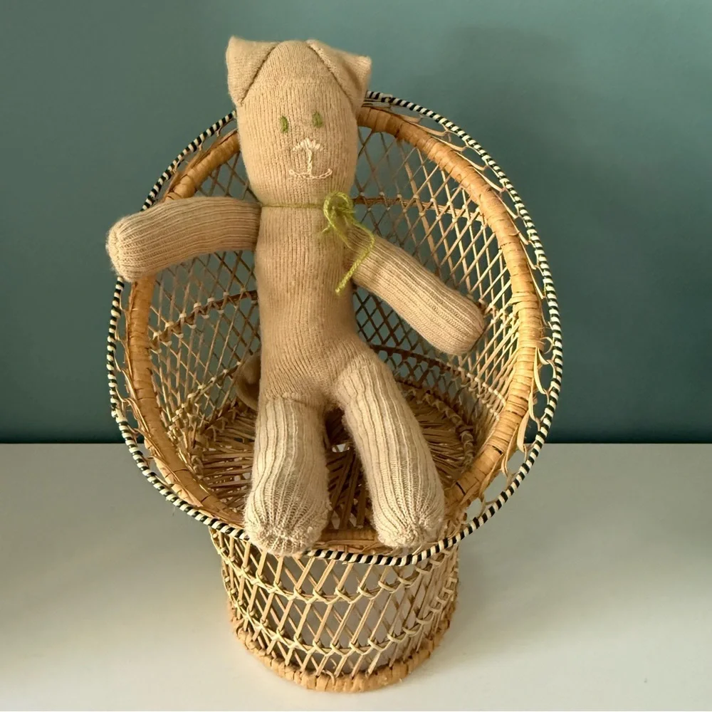 Vintage Wicker Woven Peacock Chair Rattan Woven Doll Chair Plant Stand